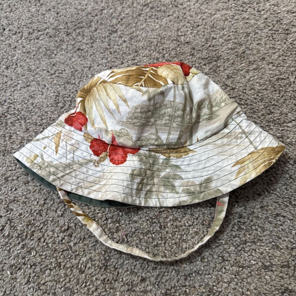 Baby Bucket Hat Cap Bonnet with Chin Strap Hawaiian Floral Aloha reversible‎